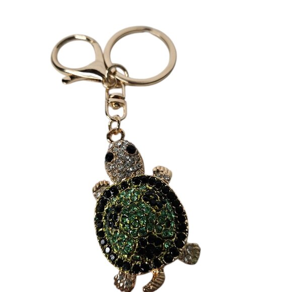 Green  Rhinestone Turtle Keychain Bag Purse Charm - Picture 2 of 4